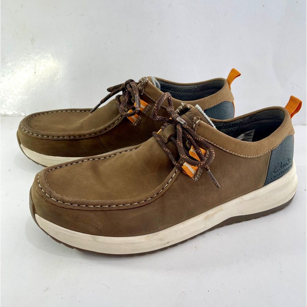 Clarks Wellman Moc Oxford leather comfort shoes brown suede casual mens 11M